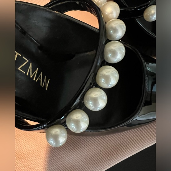 New, Stuart Weitzman, patent leather pearl heel mules. - Picture 5 of 6